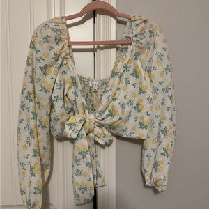 Floral Wrap Blouse - White and Yellow